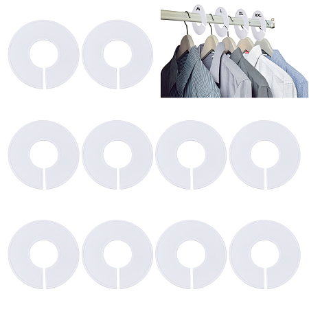SUPERFINDINGS 10 Pcs Round Clothes Size Dividers 90mm White Clothing Rack Size Plastic Dividers Large Blank Hangers Closet Divider with a Marker Pen for Sorting Clothing Size,Hole: 35mm