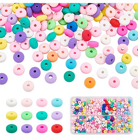 PandaHall Elite About 450pcs Heishi Clay Beads 4 Marshmallow Colors 6mm Vinyl Heishi Beads Flat Roundelle Handmade Polymer Clay Beads for DIY Earring Necklace Choker Keychain Phone Lanyard