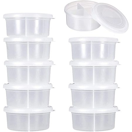 BENECREAT 10 Pack Frosted Plastic Four Grids Slime Storage Box Containers for Foam Ball Shell and Small Jewelry Craft Project