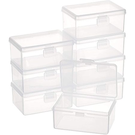 BENECREAT 8Pcs Clear Plastic Box Container Transparent Rectangle Storage Organizer with Lids for Beads, Small Items and Other Craft Projects, 3.2x2.2x1.4