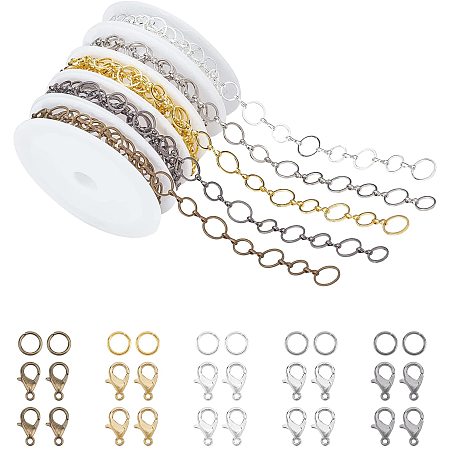 Arricraft 5 Colors Necklaces Making Kits, Include 5 Rolls Brass Handmade Chains, 50 Pcs Jump Rings and 250 Pcs Lobster Claw Clasps for Jewelry Making