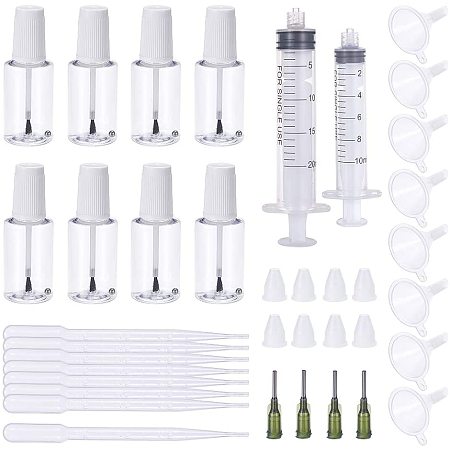 BENECREAT 8 Pack 20ml Plastic Bottle with Brush Caps, Dispense Syringes, Plastic Funnels and Droppers, Needles and Mixing Balls for Scratch Scuff Repair and Arts Craft Paint