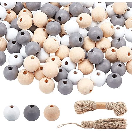 CHGCRAFT 180Pcs Wood Round Beads Painted Natural Wood Beads Natural Wooden Beads Polished Wooden Beads for Craft DIY Iewelry Making Beads with Tassel