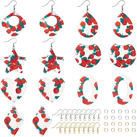NBEADS 7 Pairs Cellulose Acetate Resin Earring Making Kit, Contains 14 Pcs 7 Shapes Resin Charms 28 Pcs Earring Hooks and 28 Pcs Jump Rings for Earring Making Jewelry
