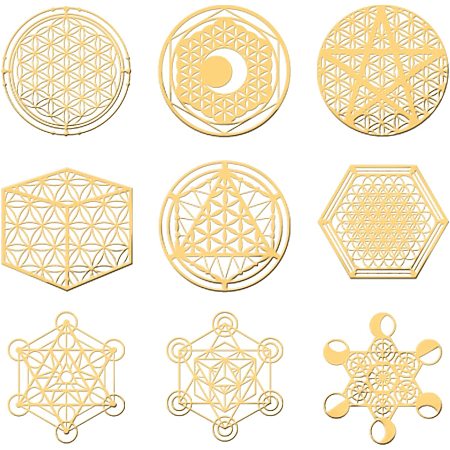 OLYCRAFT 9Pcs Sacred Geometry Stickers Flower of Life Decals Stickers Gold Metal Sticker Energy Tower Material for DIY Scrapbooks, Resin Crafts Phone and Water Bottle Decorations