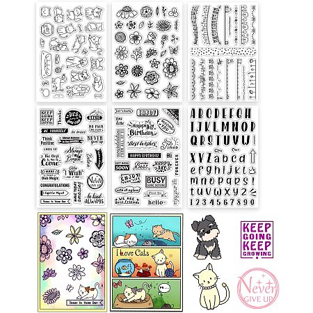 PandaHall Elite 6pcs Clear Silicon Stamps 6 Style Silicone Rubber Stamp Animal Flower Birthday Letter Transparent Seal Stamps Decorative Clear Stamps for Card Postcard Album Photo Gift Scrapbooking