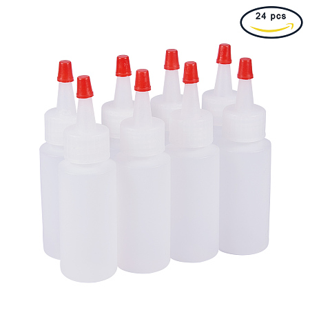PandaHall Elite 1oz 24 Pack Plastic Squeeze Bottles with Red Tip Caps for Crafts, Art, Glue, Multi Purpose