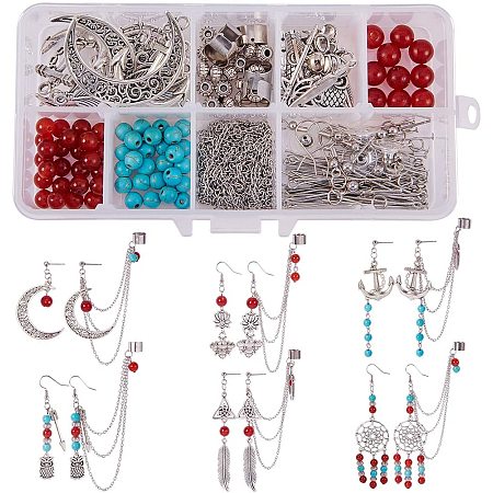 SUNNYCLUE 1 Box DIY Earring Jewelry Making Starter Kit-Make 6 Pairs Stainless Steel Dangle Stud Ear Cuff Chain Tassel Wrap Earrings Ear Clip