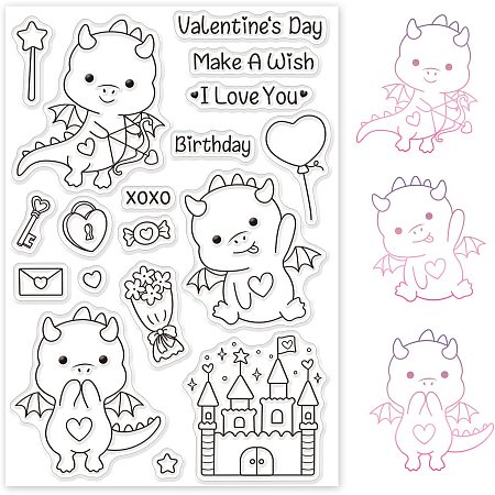 GLOBLELAND Dragon Silicone Clear Stamps Happy Valentine's Day Transparent Stamps for Holiday Greeting Cards Making DIY Scrapbooking Photo Album Decoration Paper Craft