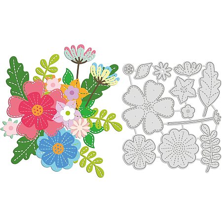 GLOBLELAND 1Sheet 3D Flower Cut Dies Stitched Flower Template Mould Flower and Leaves Die Cuts for Card Making Scrapbooking Card DIY Craft