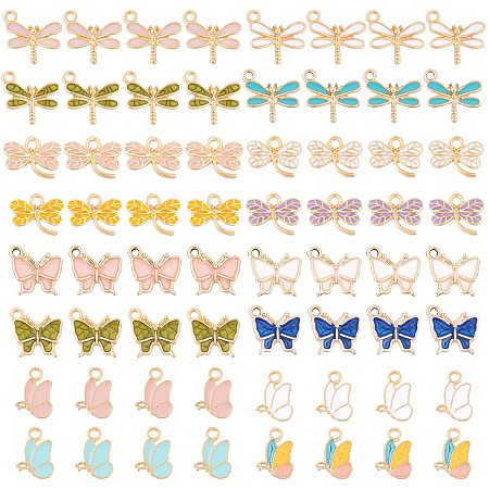 NBEADS 64 Pcs Dragonfly & Butterfly Charms, 4 Style Alloy Enamel Pendants Gold Plated Butterfly Dangle Charms for Keychain Necklace Bracelet Earring DIY Jewelry Making