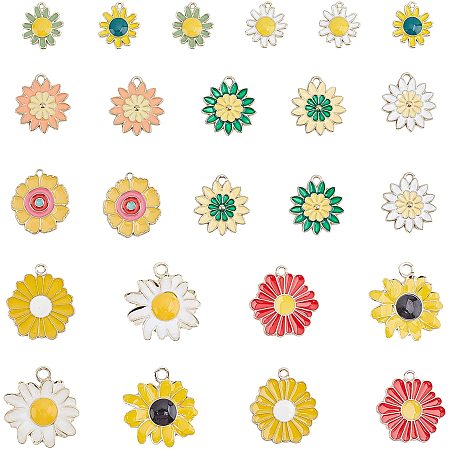 PandaHall Elite Daisy Flower Charms, 24pcs 12 Styles Enamel Flower Pendant Light Gold Pendant Charms Flower Beads Dangle Charms for DIY Necklace Bracelet Earrings Jewelry Making