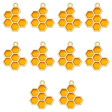 Honeyhandy 10Pcs Alloy Pendants, with Enamel, Honeycomb, Golden, Gold, 21x17x1.5mm, Hole: 1.6mm