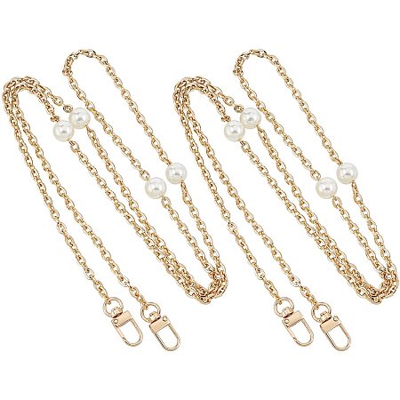 CHGCRAFT 2Pcs Flat Purse Chain Iron Bag Link Chains Shoulder Straps Chains Replacement Torsional Chain Strap with Buckles and Imitation Pearl