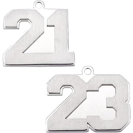 UNICRAFTALE 2Pcs 2 Style Number Pendants Carbon Steel Figure Pendants Meaningful Number Charms Platinum Metal Sport Number Necklace Pendants 28~28.5 Charms for Jewelry Making