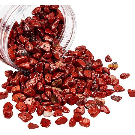 NBEADS 1 Box About 420 Pcs Gemstone Chips Beads, Natural Red Jasper Loose Beads Chips Beads for Jewelry Making