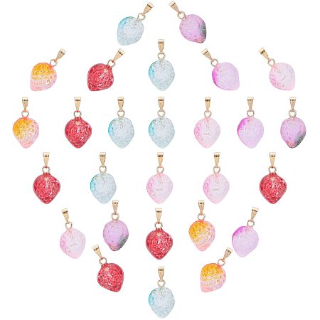 PandaHall Elite 6 Color Strawberry Charms, 60pcs 3D Glass Fruit Pendants Strawberry Hanging Charms with Gold Foil Ornaments for Jewelry Earring Bracelet Making Christmas Decor