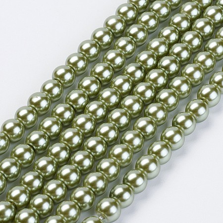 Eco-Friendly Glass Pearl Bead Strands, Round, Dyed, Cotton Cord Threaded, Dark Sea Green, 10mm, Hole: 1.2~1.5mm, about 42pcs/strand, 15.7 inch