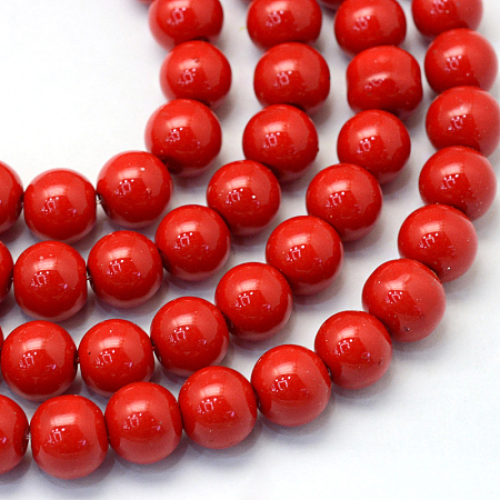 Baking Painted Pearlized Glass Pearl Round Bead Strands, Red, 10~11mm, Hole: 1.5mm; about 85pcs/strand, 31.4 inches1.5mm