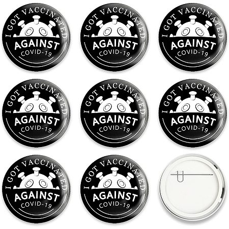 GLOBLELAND 9 Pcs Cartoon Vaccine Button Pins I Got Vaccinated Black Pattern for Men's/Women's Brooches or Doctors, Nurses, Hospitals, 2-1/4 Inch