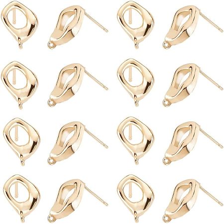 Arricraft 10 Pairs Twisted Rhombus Shape Earring Posts, 14K Gold Jewelry Making Earrings Studs Geometric Hoop Earrings for DIY Drop Earrings Jewelry Craft Making