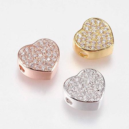 ARRICRAFT About 5pcs Brass Micro Pave Cubic Zirconia Beads for Bracelet Necklace Earrings Jewelry Making Crafts, Heart, Clear, Mixed Color, 9x9.5x4mm, Hole: 2mm