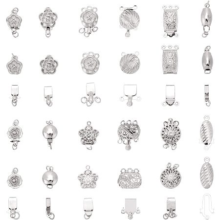 arricraft 24 Sets Brass Box Clasps, 12 Styles Filigree Box Clasps Platinum Plated Multi-Strand Jewelry Clasps for Bracelet Necklace Jewelry Making Findings