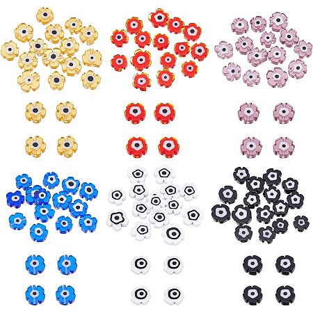 NBEADS 120Pcs 6 Colors Evil Eye Beads, Handmade Lampwork Beads Spacer Evil Eye Charms Murano Evil Eye Turkish Evil Eye Charms for Bracelet Earring Necklace DIY Jewelry Making,0.28x0.28x0.12 inch