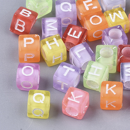 Arricraft Transparent Acrylic Beads, Cube with Random Initial Letter, Mixed Color, 6x6x6mm, Hole: 3.5mm, about 3840pcs/500g