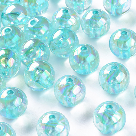 Honeyhandy Transparent Acrylic Beads, AB Color Plated, Round, Pale Turquoise, 16x15mm, Hole: 2.8mm, about 220pcs/500g