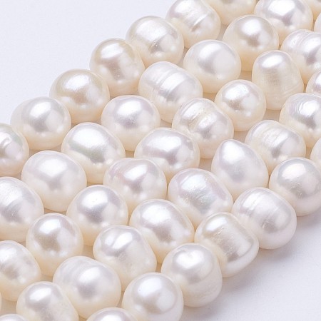 Honeyhandy Grade AA Natural Cultured Freshwater Pearl Beads Strands, Potato, Beige, 9~10mm, Hole: 0.5mm, about 42~44pcs/strand, 13.8~14.6 inch