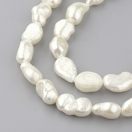 Honeyhandy Natural Cultured Freshwater Pearl Beads Strands, Oval, Seashell Color, 8~14x7~9x4~7mm, Hole: 0.8mm, about 34pcs/strand, 14.5 inch
