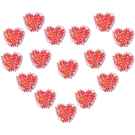 NBEADS 16 Pcs Red Heart Beads with Crystal Rhinestone, Imitation Candy Food Style Heart Beads Shiny Resin Beads Charms for Wedding Valentine's Day Decorations Jewelry Making