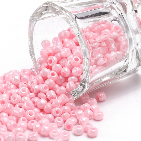 ARRICRAFT Glass Seed Beads, Opaque Colours Seed, Round, Pink, 3mm, Hole:1mm, about 10000pcs/pound