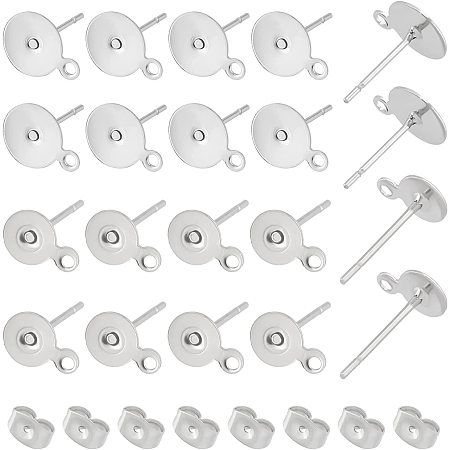 DICOSMETIC 200pcs 2 Sizes 304 Stainless Steel Flat Pad Earring Studs with Loop Disc Stud Earrings Hypoallergenic Blank Stud Earrings with 200pcs Butterfly Ear Nuts for Jewelry Making,Pin:0.7mm