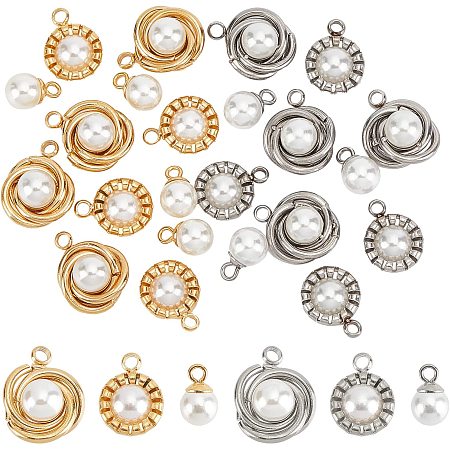 DICOSMETIC 24Pcs 3 Style 2 Color Stainless Steel Imitation Pearl Charms Pearl Beads with Vortex Loose Pearls with Holes Charm for Dangle Earrings Necklace Jewelry Making