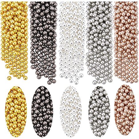 UNICRAFTALE About 1000Pcs 5 Colors Undrilled Beads Stainless Steel Beads Round Makeup Beads Loose Beads for DIY Craft Making 3mm