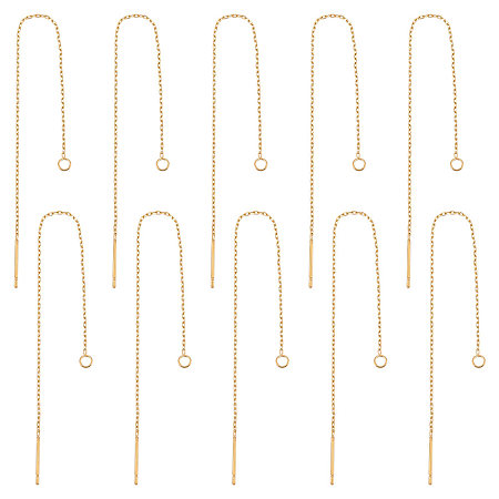 Unicraftale 10 Pairs 304 Stainless Steel Stud Earring Finding, with Hole, Ear Thread, Golden, 109x0.7x0.25mm, Hole: 1.7mm, Pin: 0.7mm