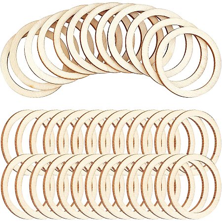 NBEADS 100 Pcs 5cm Unfinished Wood Pieces Rings Shape, Circle Ornaments, Blank Wooden Slices for Painting, Pyrography, Home Decor
