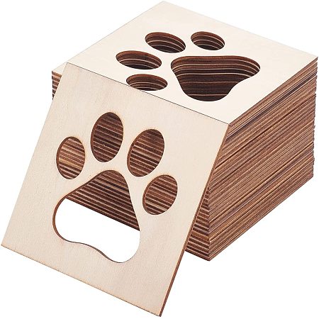 OLYCRAFT 30pcs Dog Paw Print Wood Cutouts Unfinished Wood Ornament Pet Paw Wood DIY Craft Art Projects 10x10cm Wooden Cutouts for Crafts, Home Decor, Embellishments