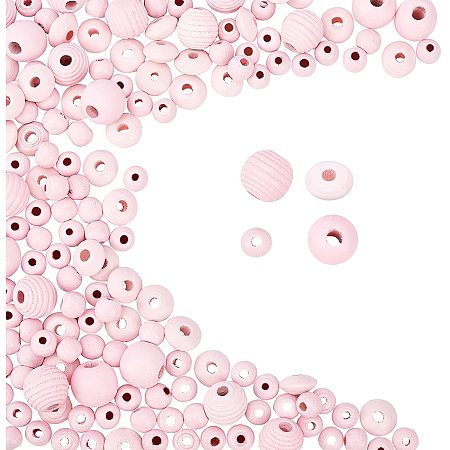 Pandahall Elite 600pcs Wood Beads, Pink Dyed Round Wood Ball Loose Spacer Beads Farmhouse Beads Garland Decorative Beads for DIY Jewelry Craft Making Home Decorations Party Decorations