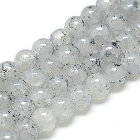 Glass Beads Strands, Crackle Style, Round, Imitation Jade, Light Grey, 8~8.5mm, Hole: 1.5mm; about 105pcs/strand, 31.8 inches(80.7cm)