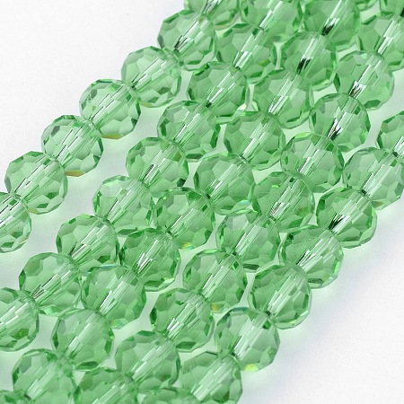Honeyhandy Transparent Glass Bead Strands, Imitate Austrian Crystal, Faceted, Round, Light Green, 6mm, Hole: 1mm, about 100pcs/strand, 21~22 inch