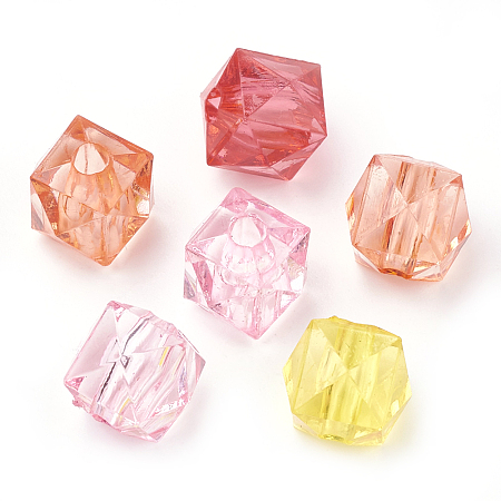 Arricraft Transparent Acrylic Beads, Faceted, Cube, Mixed Color, 9x10x10mm, Hole: 2.5mm