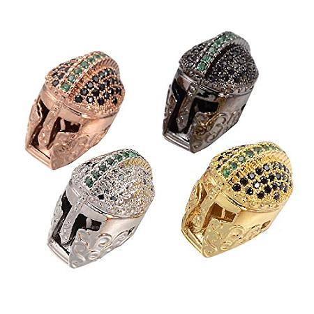 ARRICRAFT 10pcs Mixed Color Knight's Helmet Brass Micro Pave Cubic Zirconia Beads for Men Original Bracelet DIY Jewelry Making