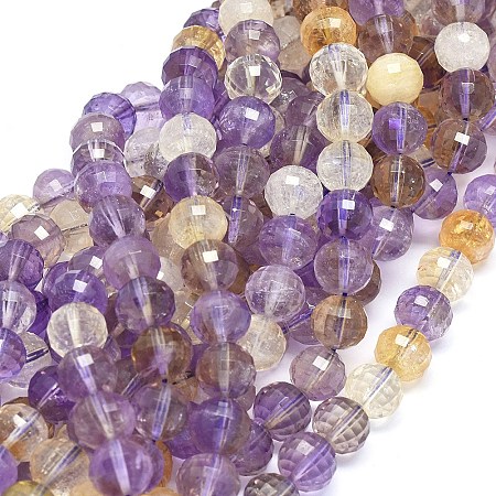 ARRICRAFT Natural Ametrine Beads Strands, Faceted, Round, 10mm, Hole: 0.8mm, about 40pcs/strand, 14.9 inches(38cm)
