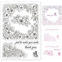 GLOBLELAND Flowers and Leaves Frame Silicone Clear Stamps Butterfly Transparent Stamp for Christmas Birthday Thanksgiving Cards Making DIY Scrapbooking Photo Album Decoration Paper Craft