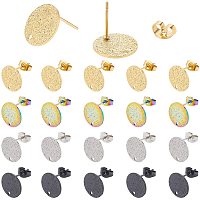 UNICRAFTALE 32pcs Stainless Steel Stud Earring 4 Colors Ear Pin with Ear Nuts Earring Backs and Loops Textured Ear Studs Hypoallergenic Stud Earrings Flat Round Earring Posts for DIY Making Supplies