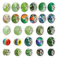 NBEADS Acrylic & Resin & Polymer Clay Rhinestone European Beads, Large Hole Beads, with Silver Color Core, Rondelle, Mixed Color, Beads: 13.5~14x8~10mm, Hole: 5mm, 54pcs/bag, 1bag/box