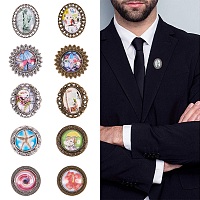 SUNNYCLUE DIY Brooch Making, Alloy Brooch Cabochon Bezel Settings with Clear Glass Cabochons, Antique Bronze & Antique Silver, 25x18x5mm; Cabochon Bezel Setting: 10pcs/set; Glass Cabochons: 10pcs/set